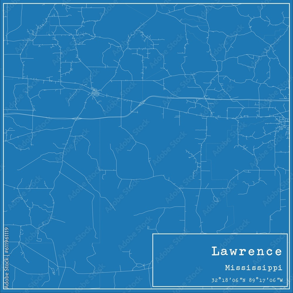 Blueprint US city map of Lawrence, Mississippi.