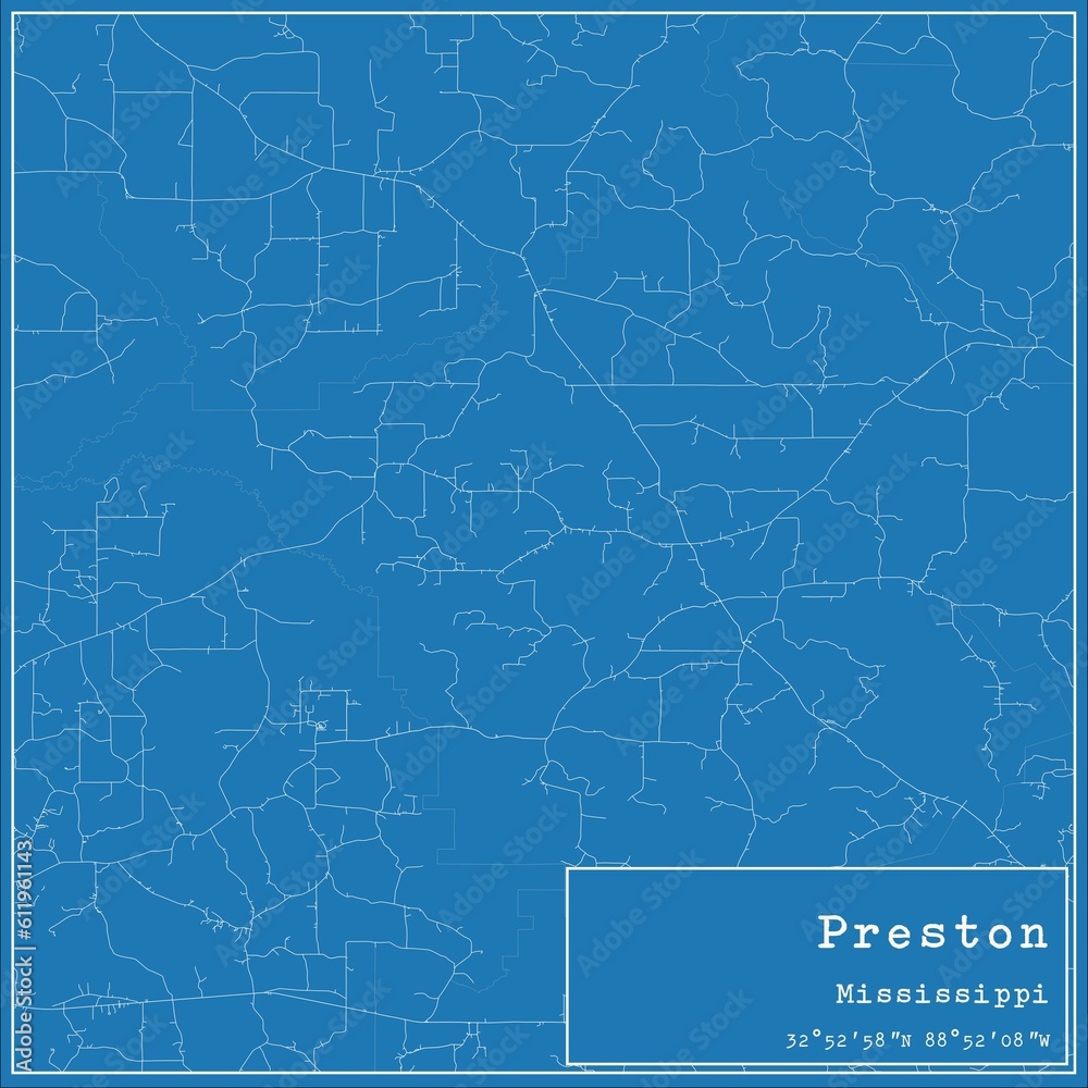 Blueprint US city map of Preston, Mississippi.