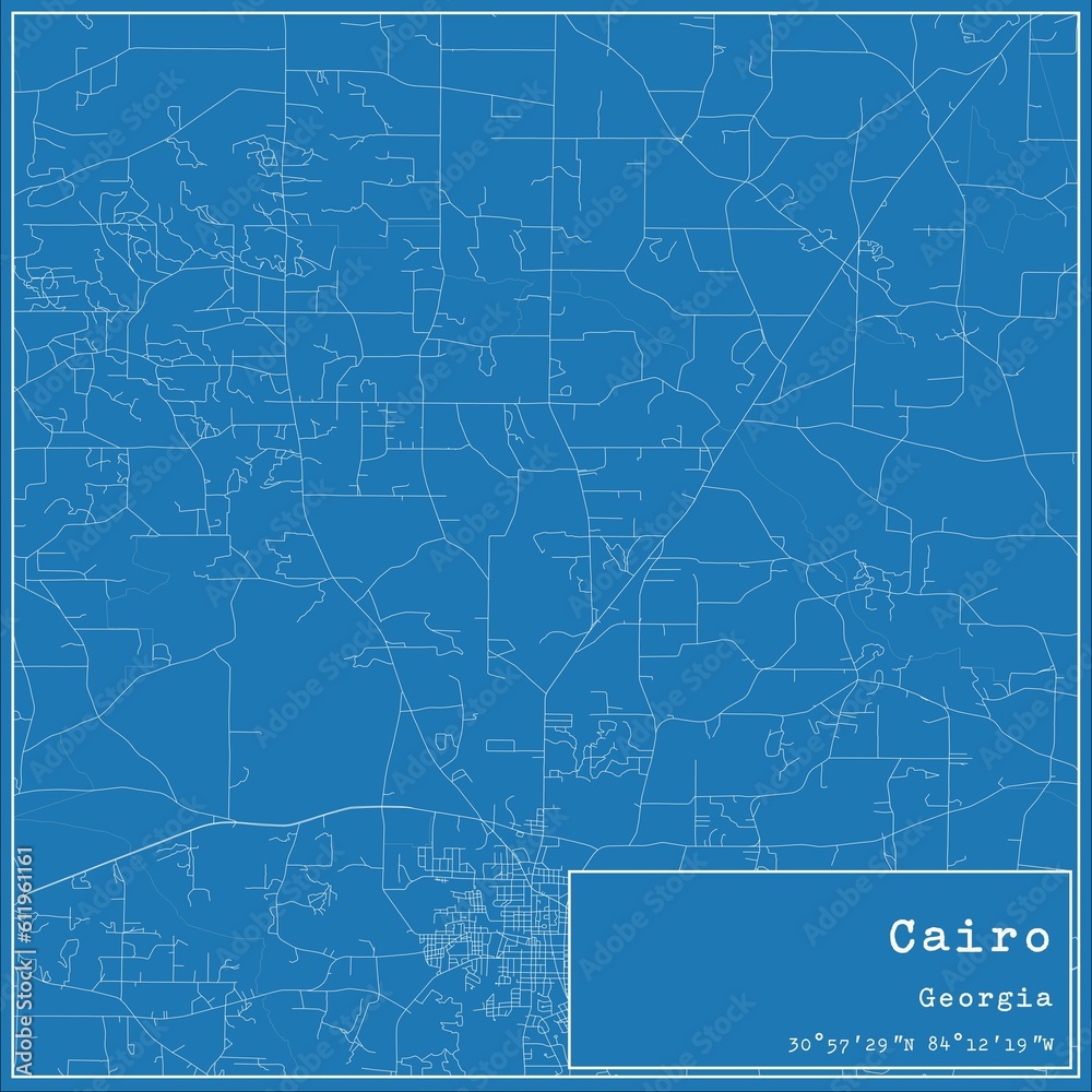 Blueprint US city map of Cairo, Georgia.