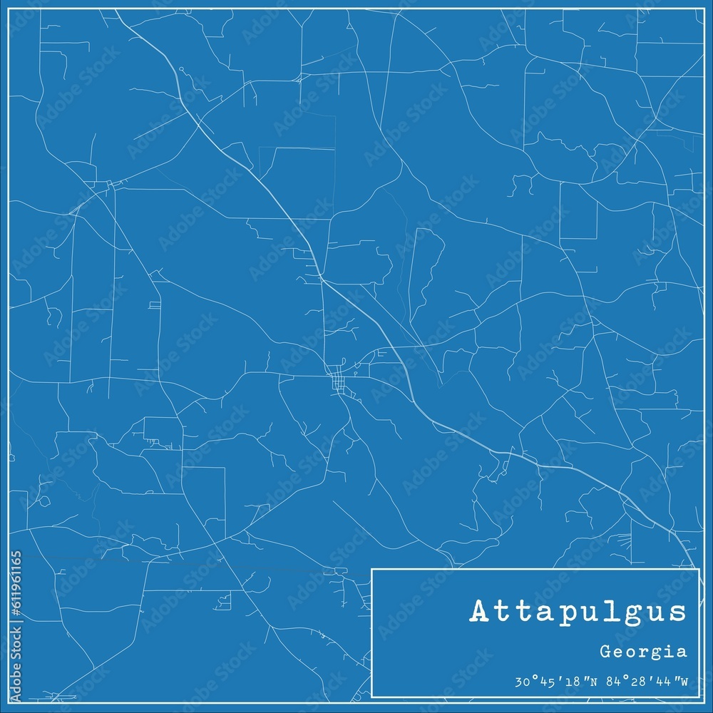 Blueprint US city map of Attapulgus, Georgia.
