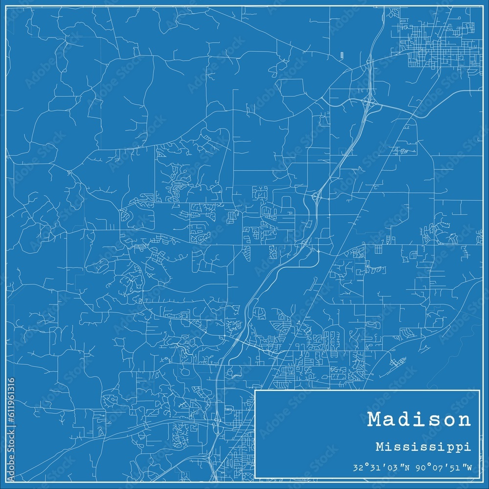 Blueprint US city map of Madison, Mississippi. Blueprint US city map of Madison, Mississippi.