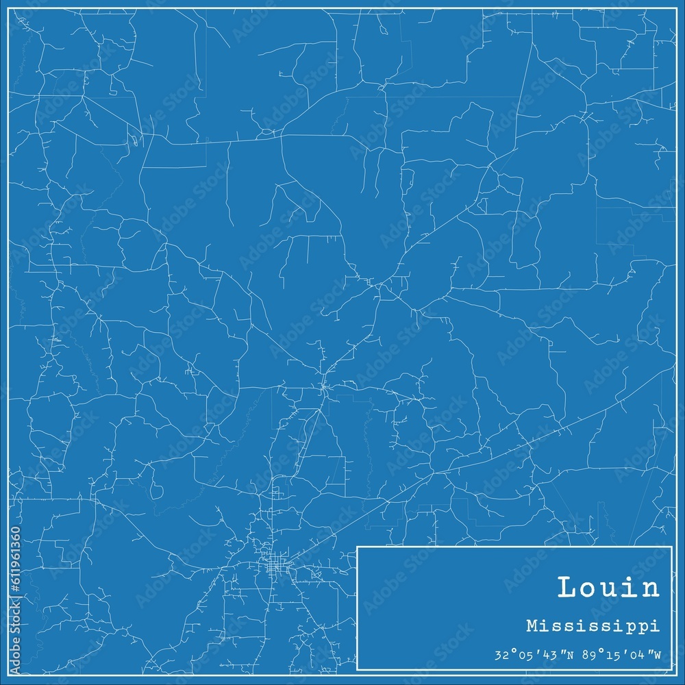 Blueprint US city map of Louin, Mississippi.