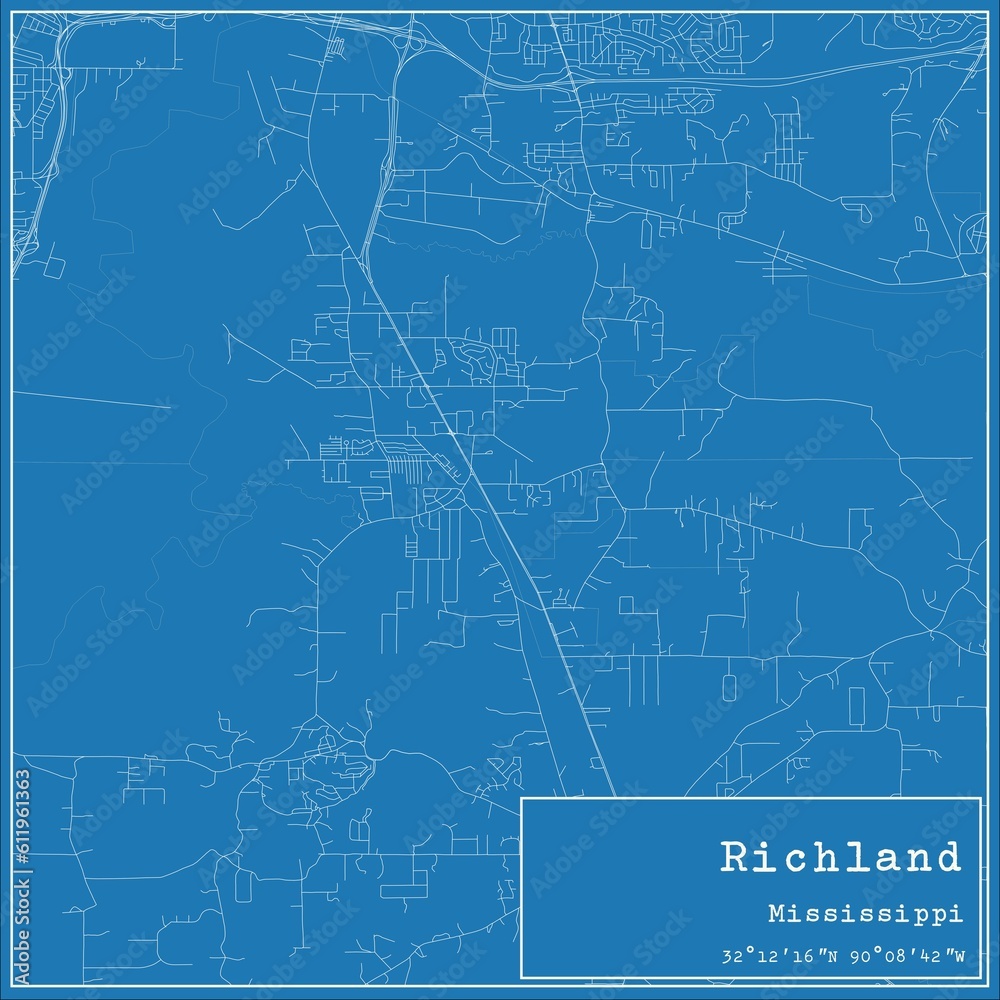 Blueprint US city map of Richland, Mississippi. Blueprint US city map of Richland, Mississippi.