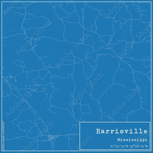Blueprint US city map of Harrisville, Mississippi. photo