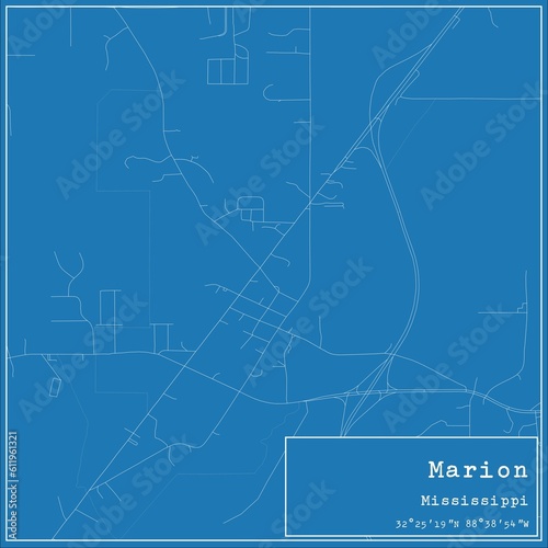 Blueprint US city map of Marion, Mississippi.