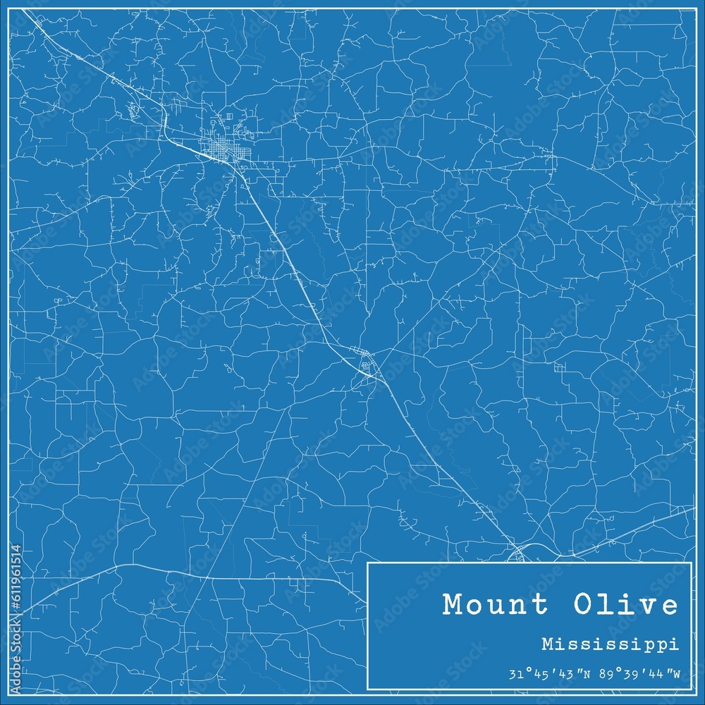 Blueprint US city map of Mount Olive, Mississippi.