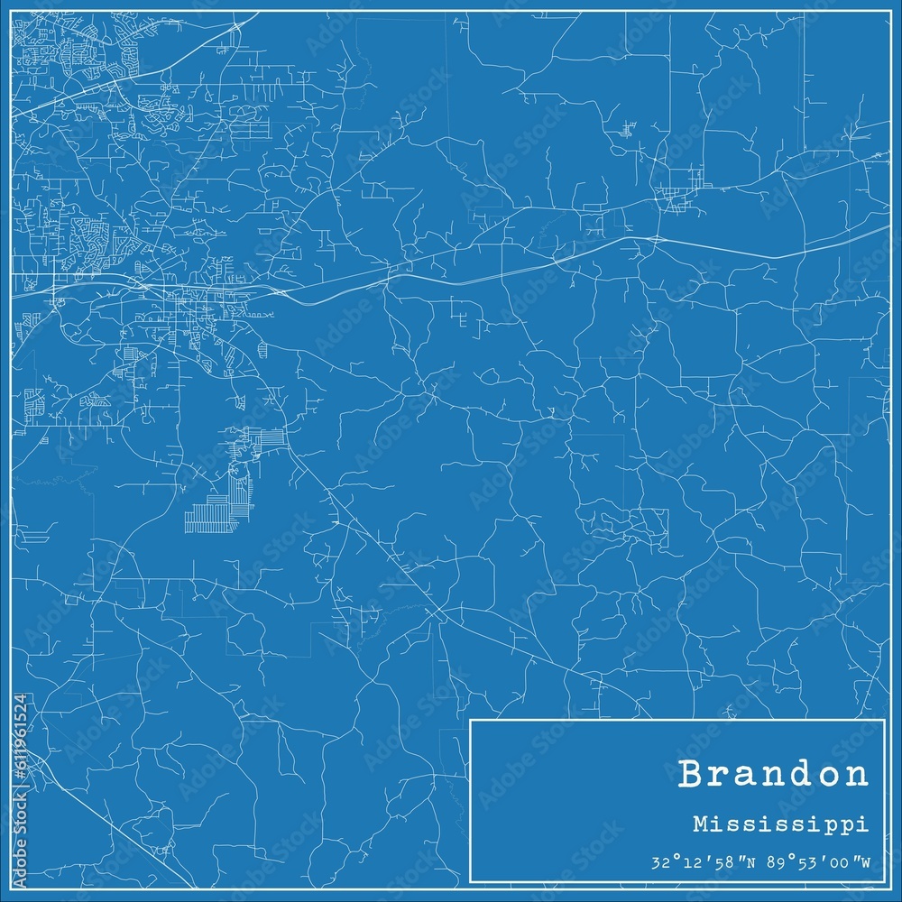 Blueprint US city map of Brandon, Mississippi.