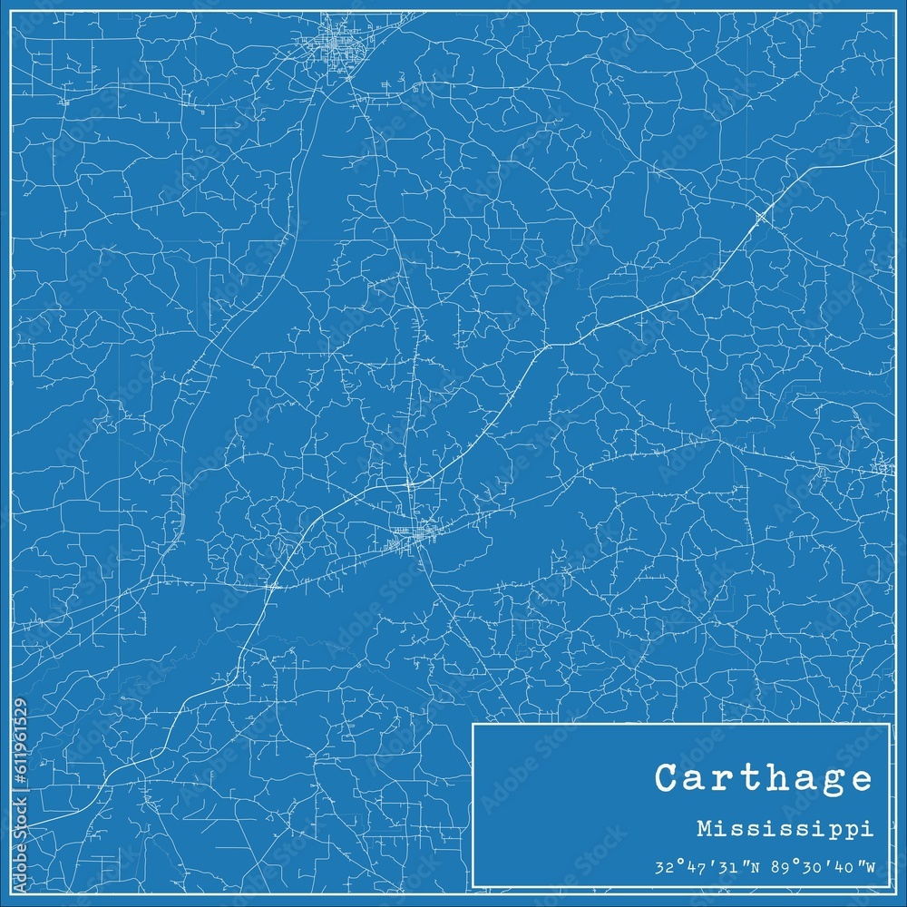 Blueprint US city map of Carthage, Mississippi. Blueprint US city map of Carthage, Mississippi.