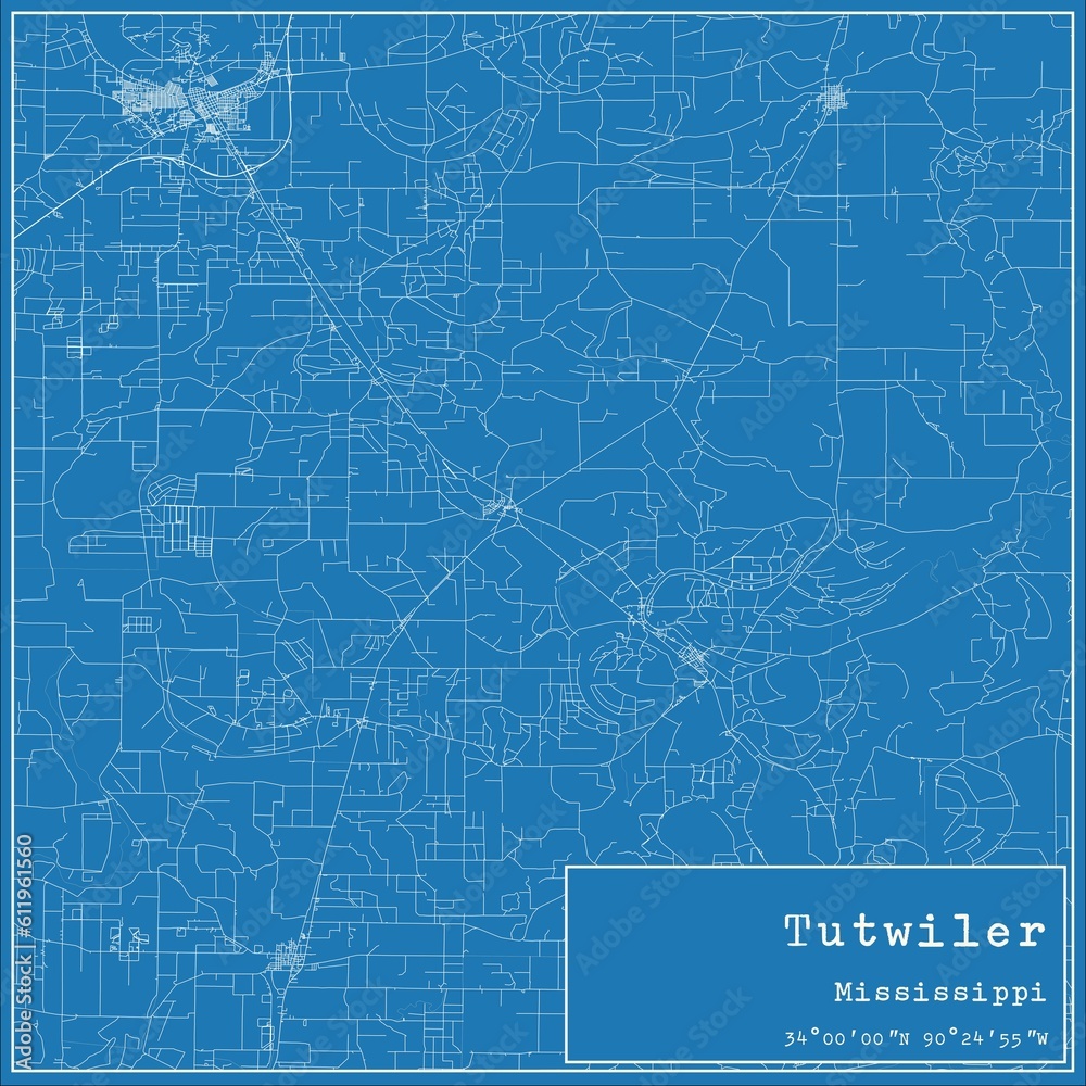 Blueprint US city map of Tutwiler, Mississippi.