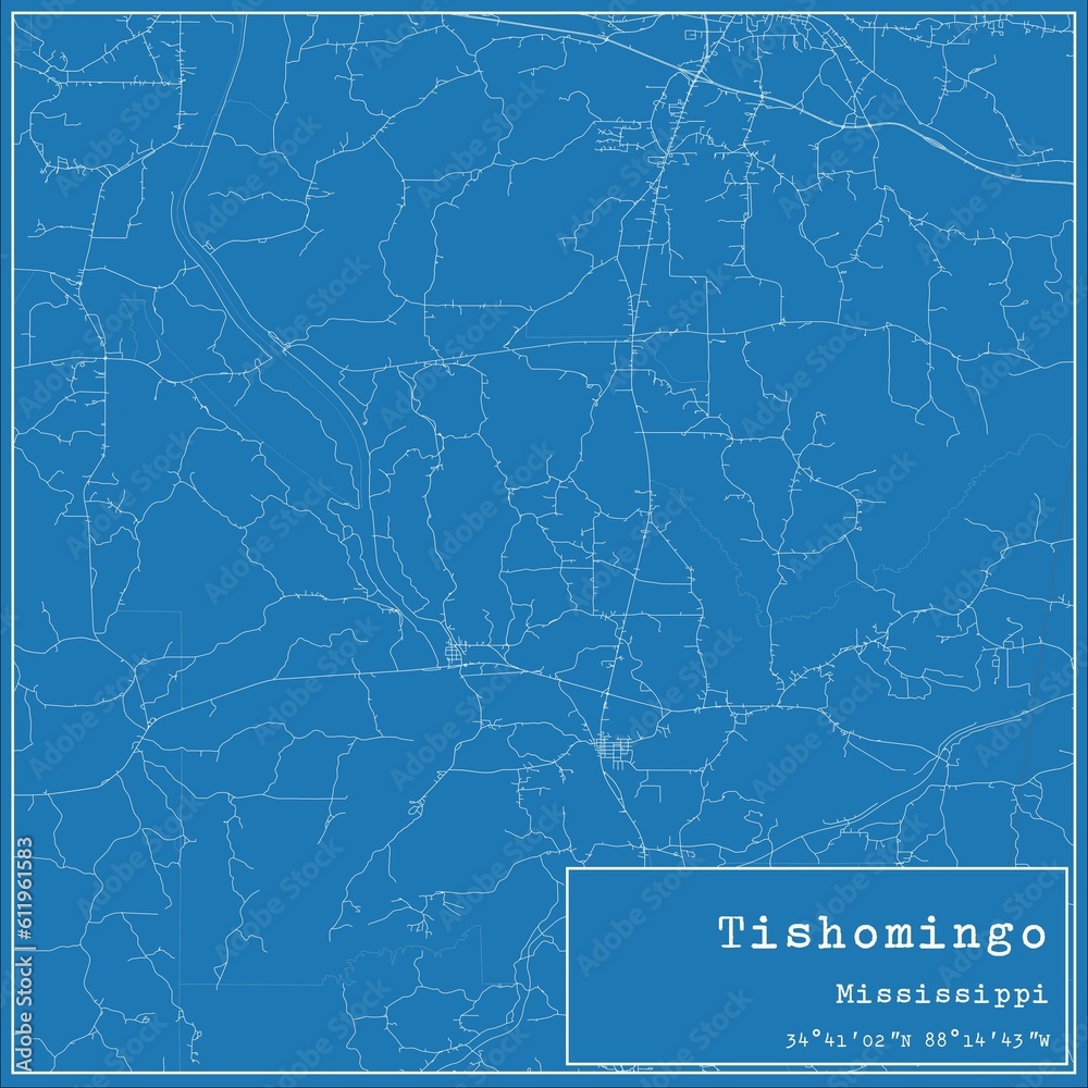 Blueprint US city map of Tishomingo, Mississippi. Blueprint US city map of Tishomingo, Mississippi.