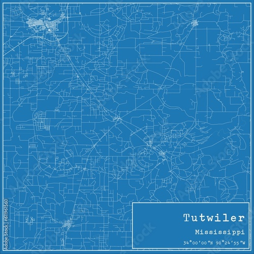 Blueprint US city map of Tutwiler, Mississippi.