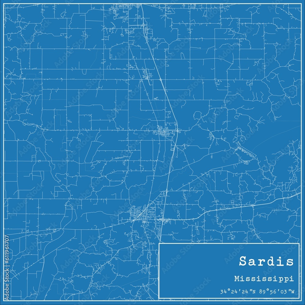 Blueprint US city map of Sardis, Mississippi. Blueprint US city map of Sardis, Mississippi.
