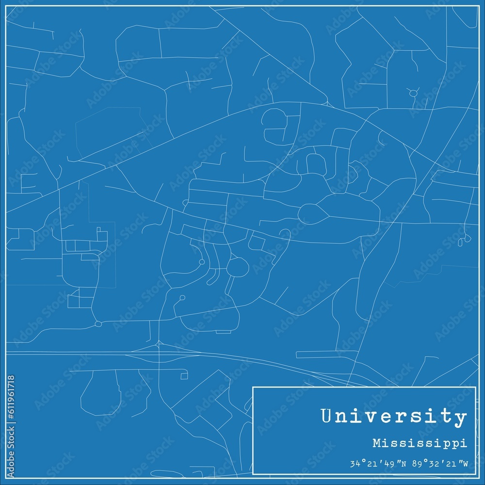 Blueprint US city map of University, Mississippi.