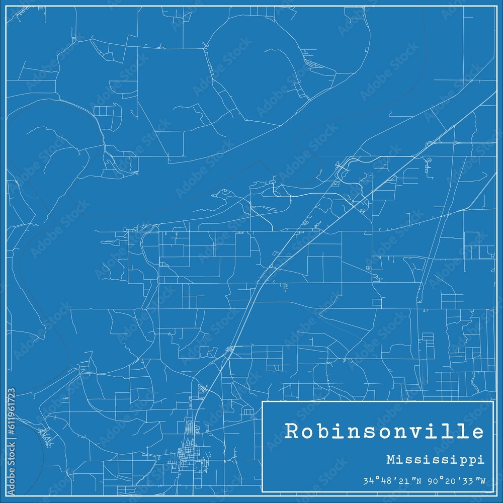 Blueprint US city map of Robinsonville, Mississippi.