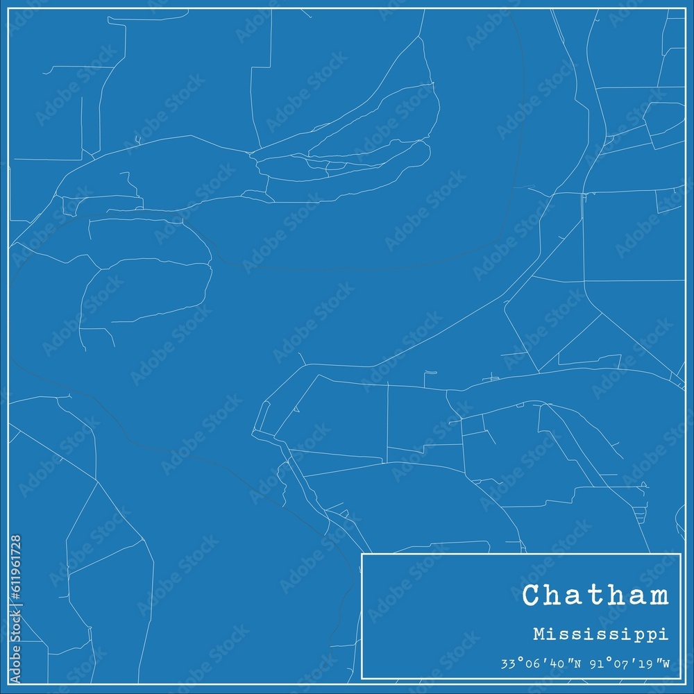 Blueprint US city map of Chatham, Mississippi.
