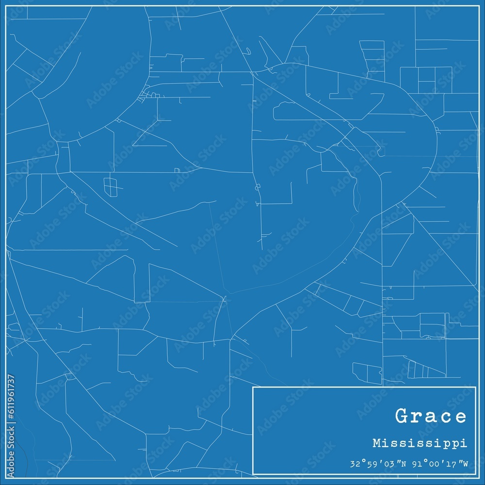 Blueprint US city map of Grace, Mississippi.