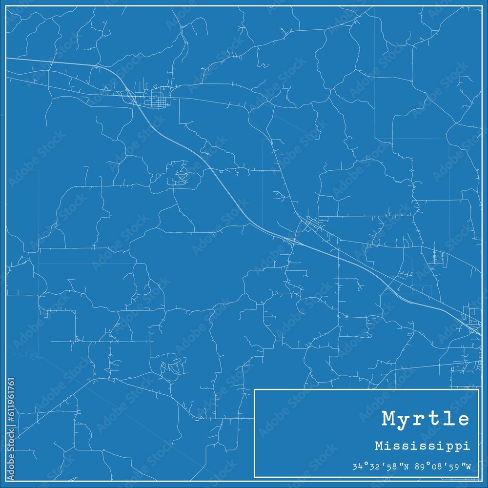 Blueprint US city map of Myrtle, Mississippi.