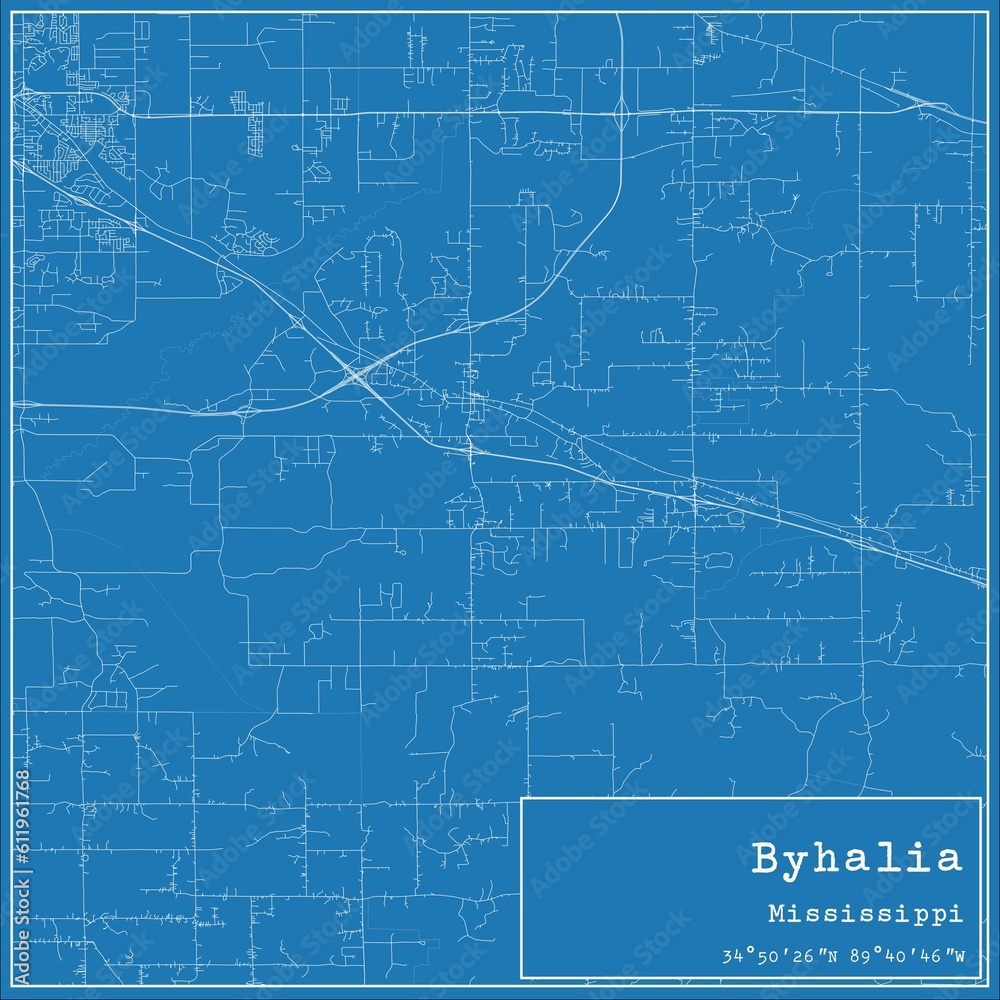 Blueprint US city map of Byhalia, Mississippi. Blueprint US city map of Byhalia, Mississippi.