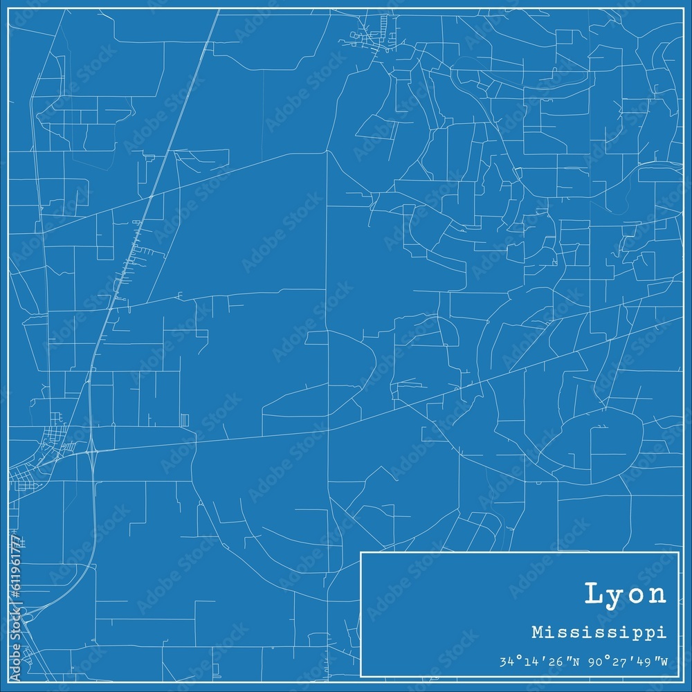 Blueprint US city map of Lyon, Mississippi.