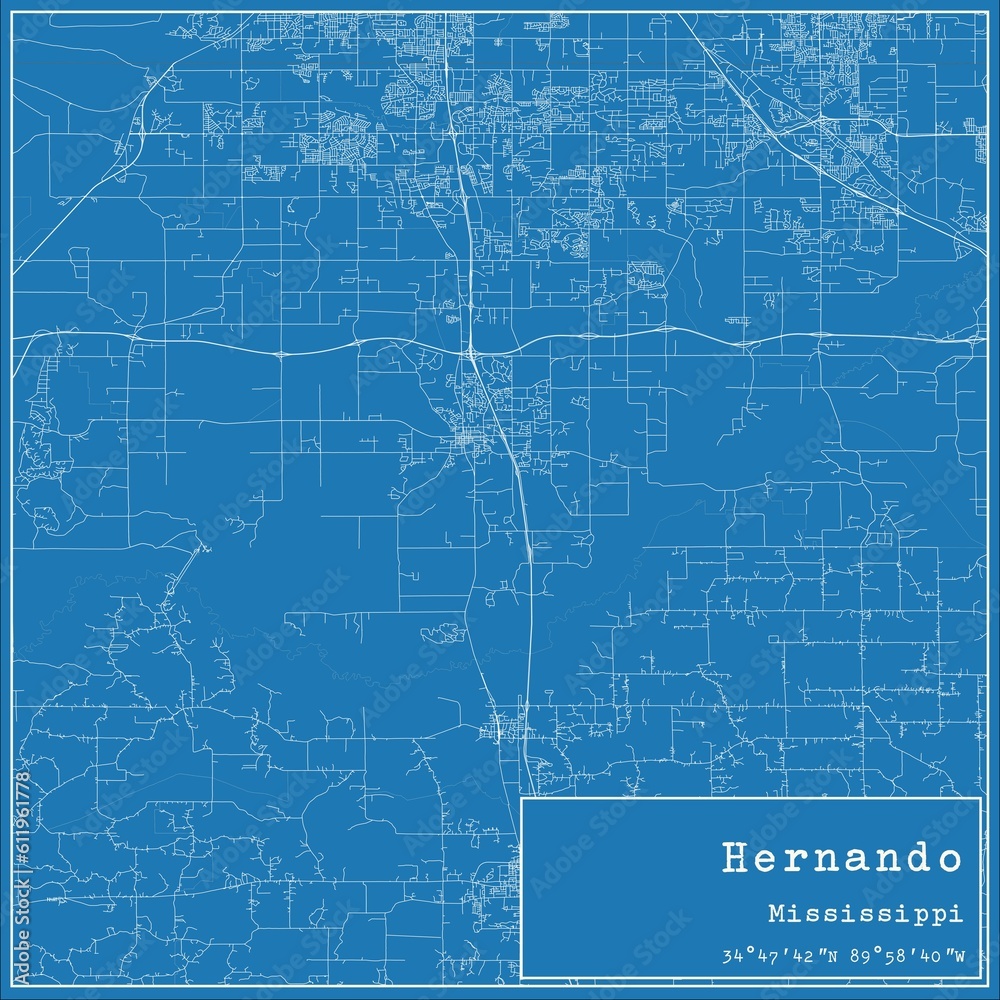 Blueprint US city map of Hernando, Mississippi. Blueprint US city map of Hernando, Mississippi.