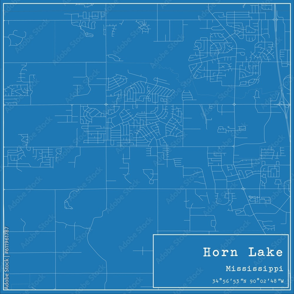 Blueprint US city map of Horn Lake, Mississippi.