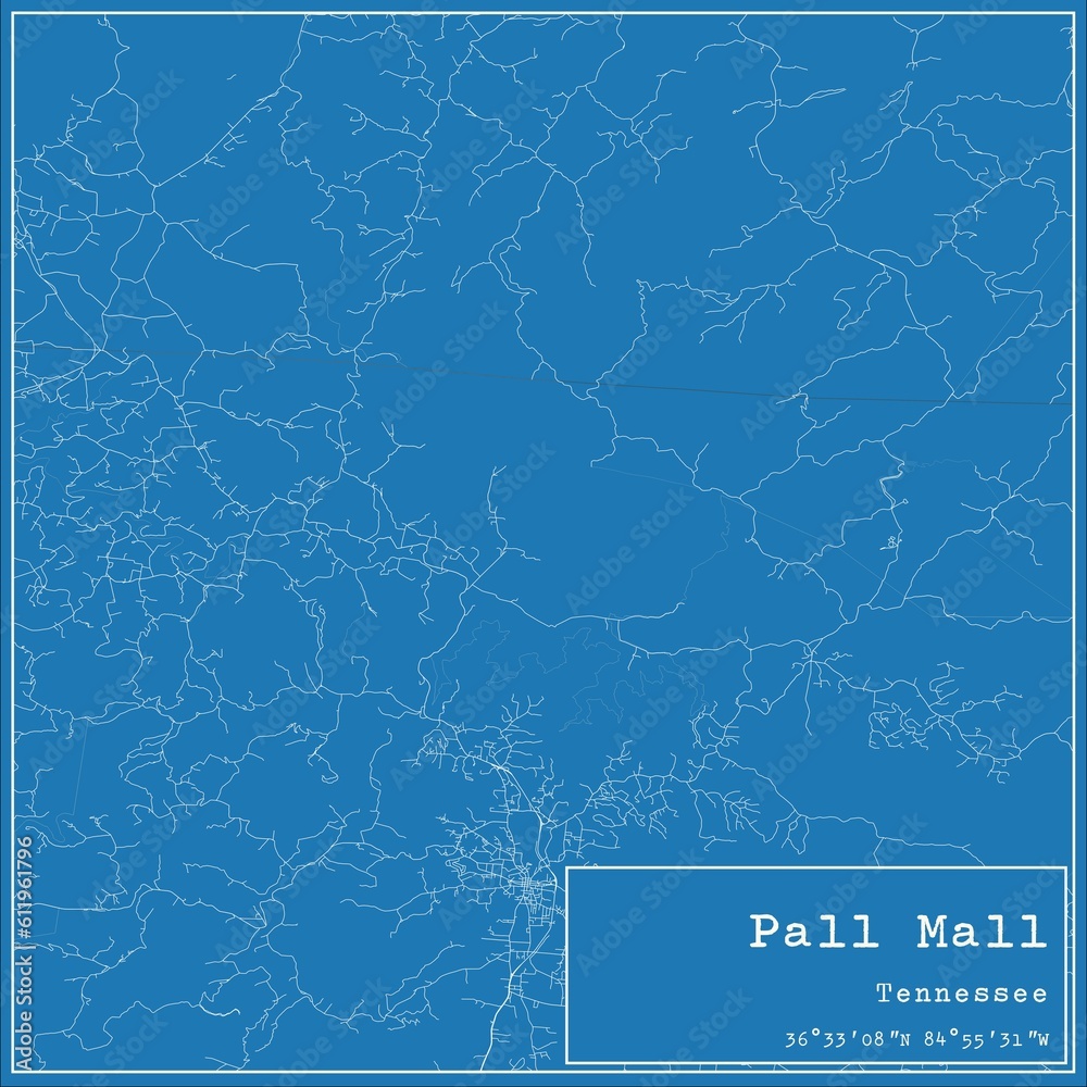 Blueprint US city map of Pall Mall, Tennessee. Stock Illustration