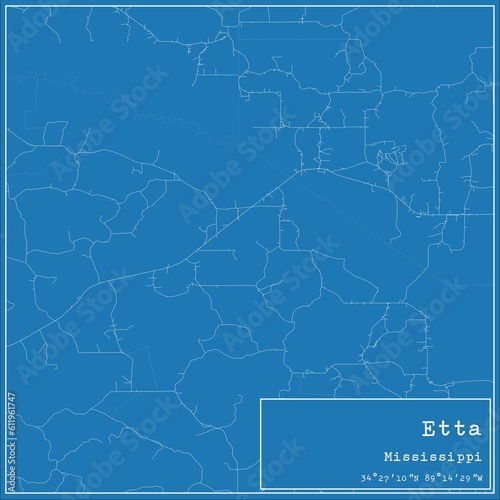 Blueprint US city map of Etta, Mississippi.