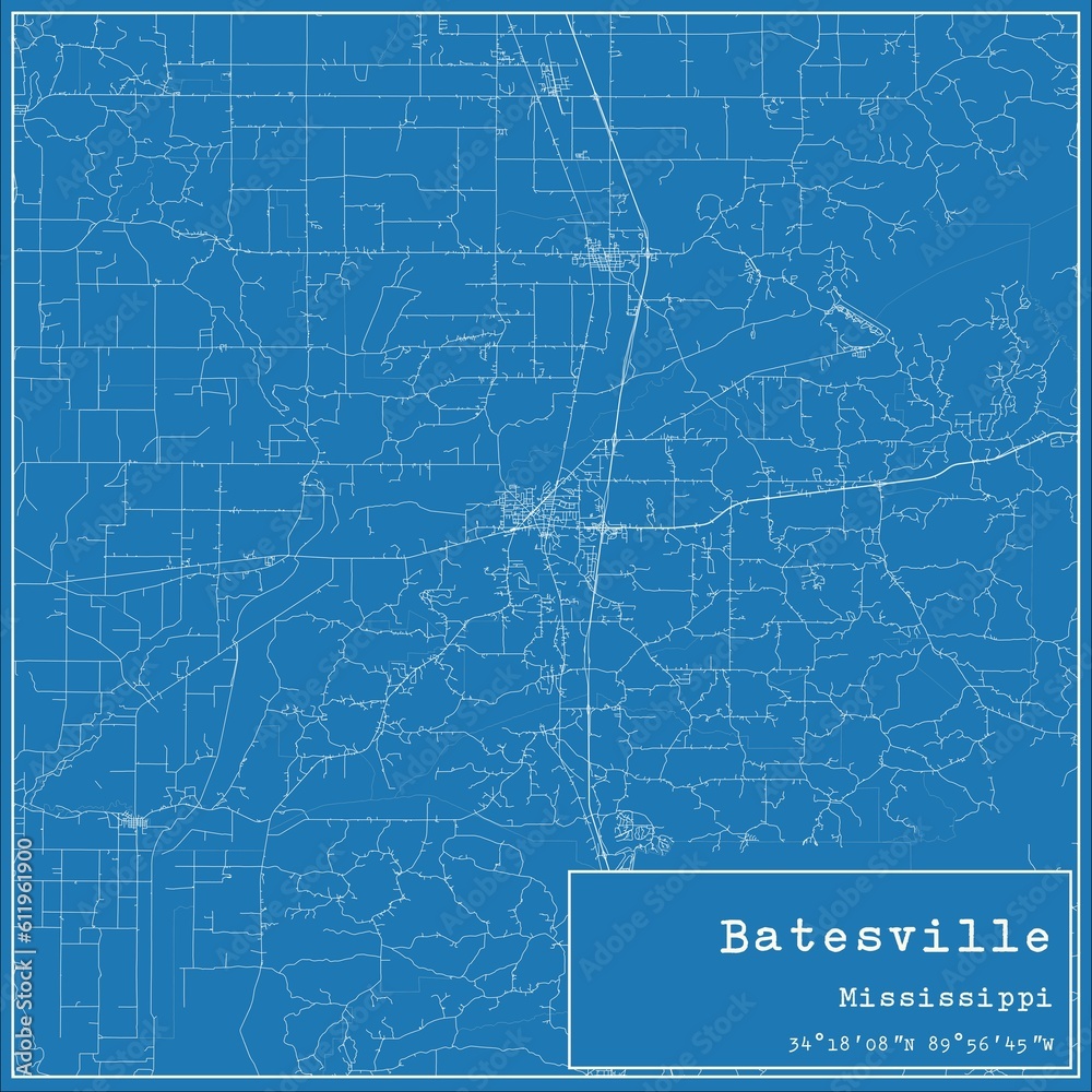 Fototapeta premium Blueprint US city map of Batesville, Mississippi.