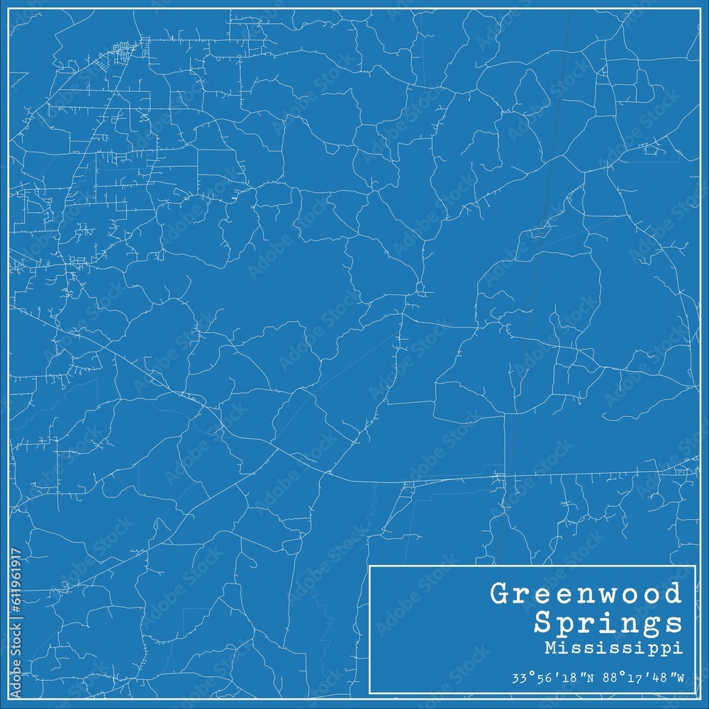 Blueprint US city map of Greenwood Springs, Mississippi.