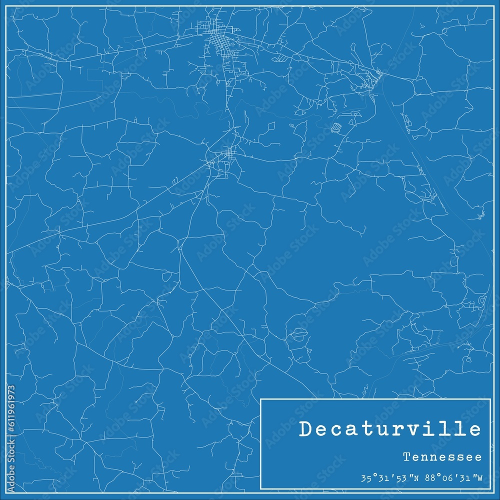 Blueprint US city map of Decaturville, Tennessee.