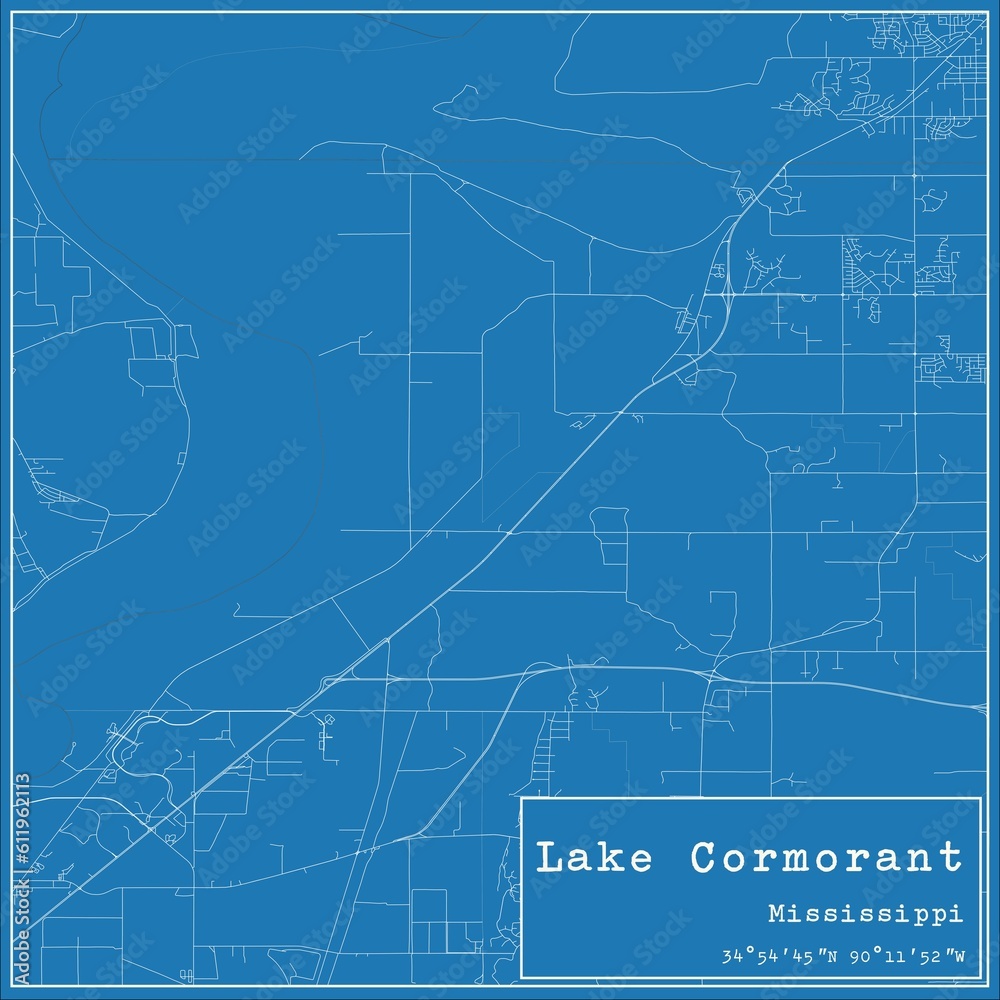 Blueprint US city map of Lake Cormorant, Mississippi.