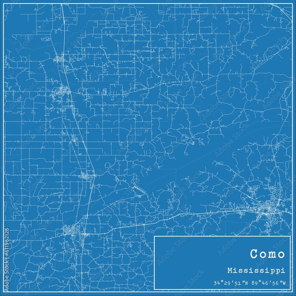 Blueprint US city map of Como, Mississippi.