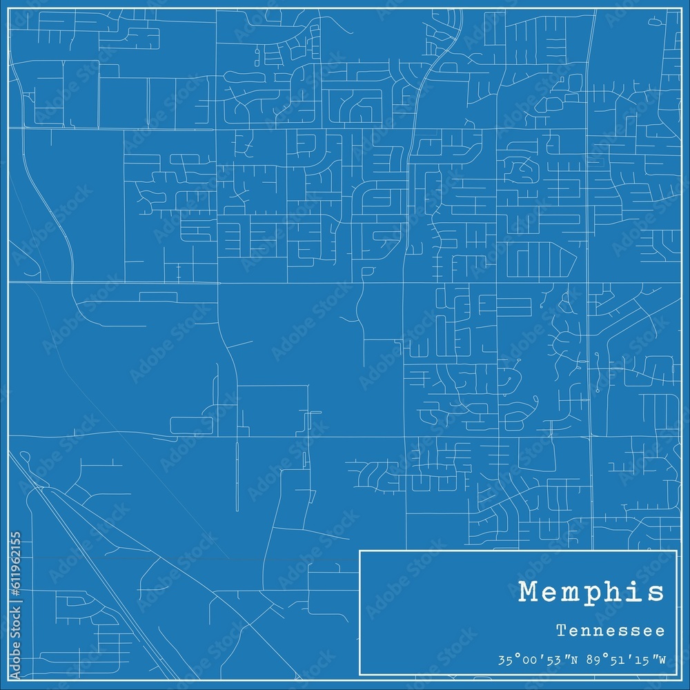 Blueprint US city map of Memphis, Tennessee.