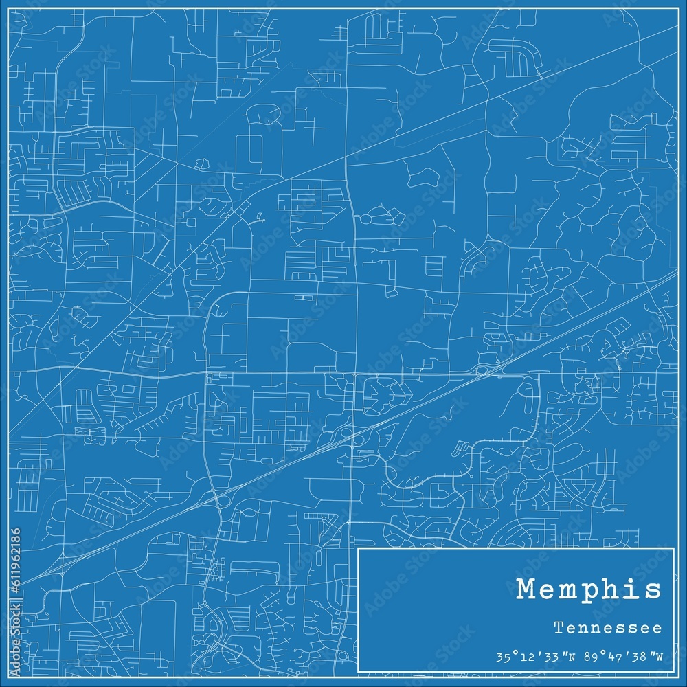 Blueprint US city map of Memphis, Tennessee. Blueprint US city map of Memphis, Tennessee.