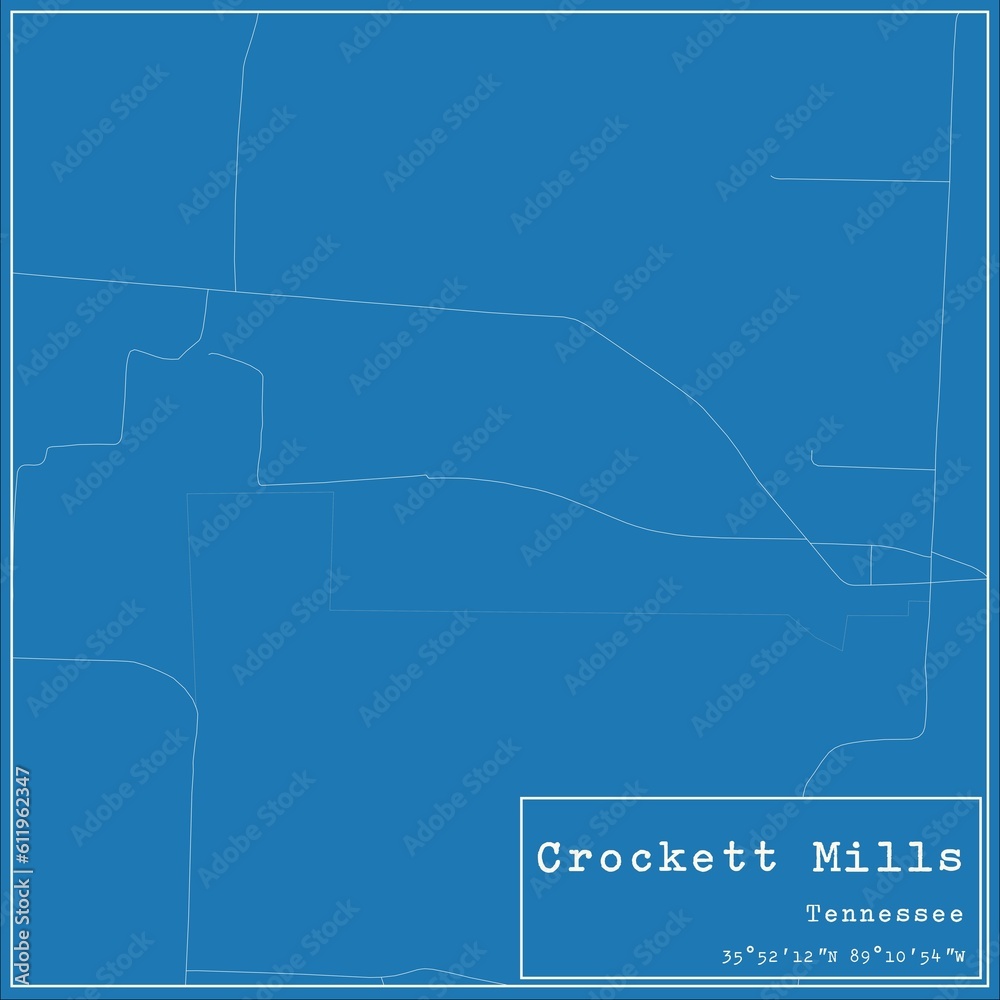 Blueprint US city map of Crockett Mills, Tennessee.
