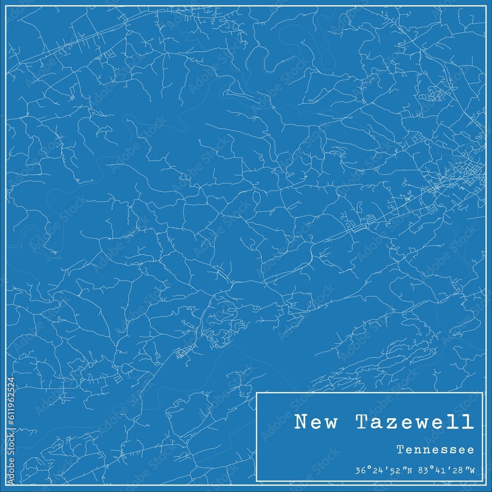 Blueprint US city map of New Tazewell, Tennessee.