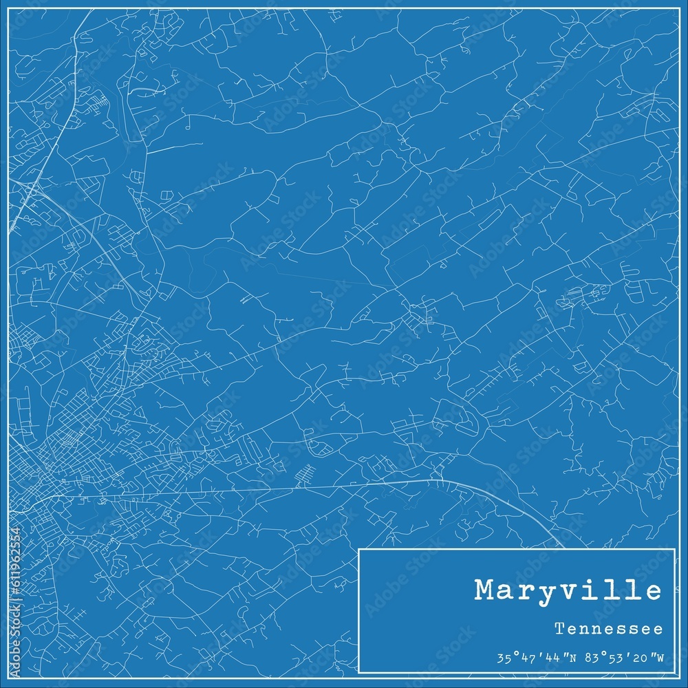 Blueprint US city map of Maryville, Tennessee.