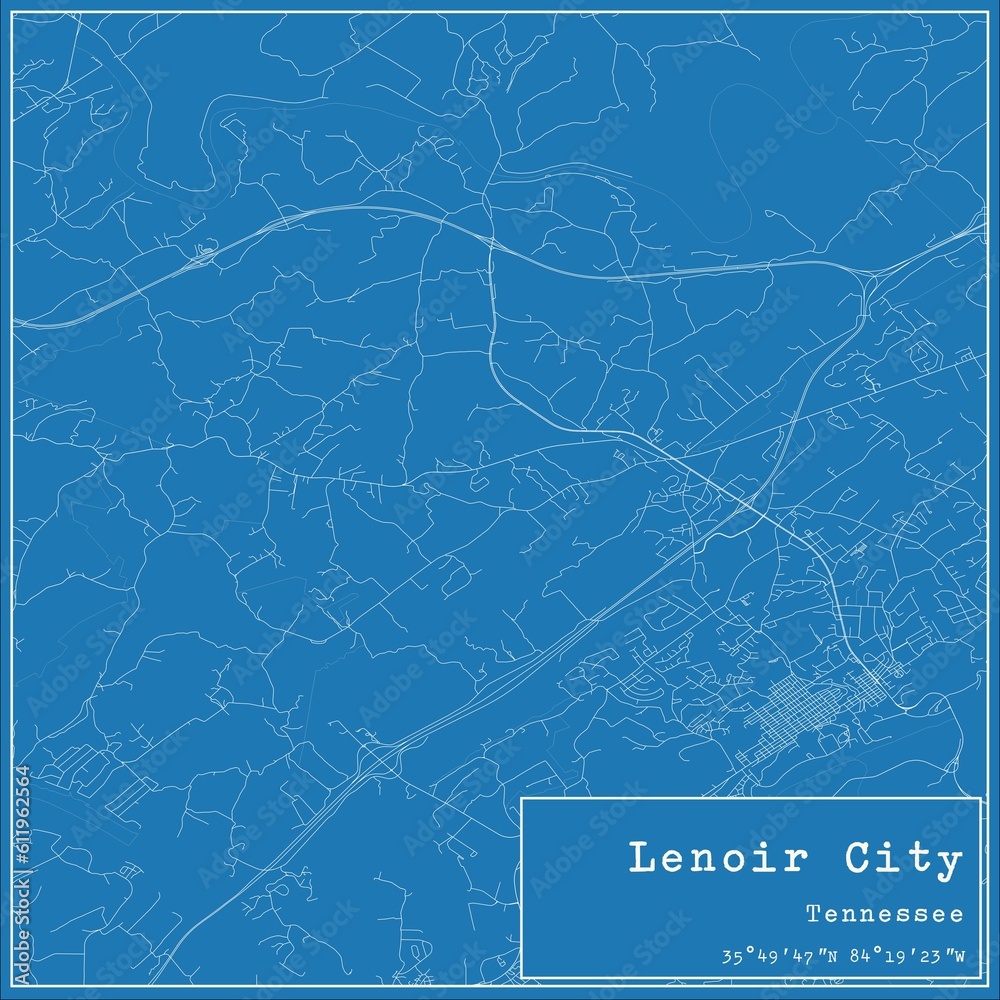 Blueprint US city map of Lenoir City, Tennessee.