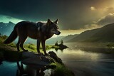 wolf howling at the sea