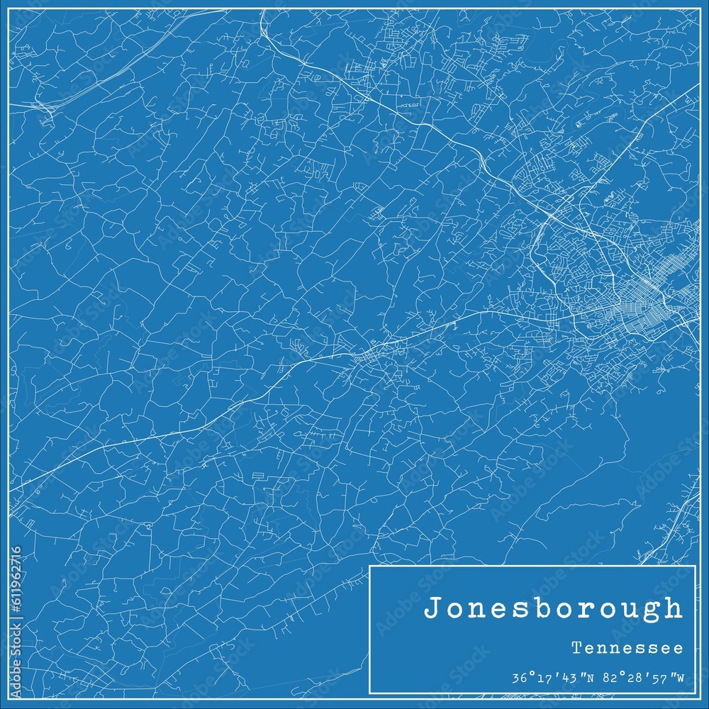 Blueprint US city map of Jonesborough, Tennessee.