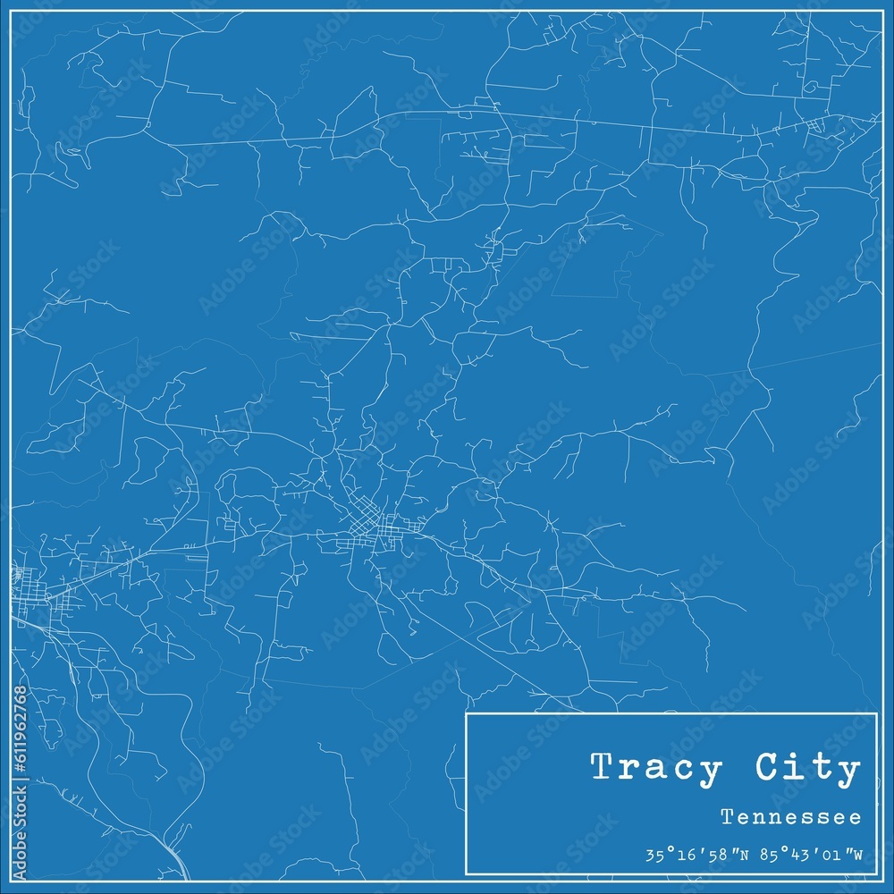 Naklejka premium Blueprint US city map of Tracy City, Tennessee.