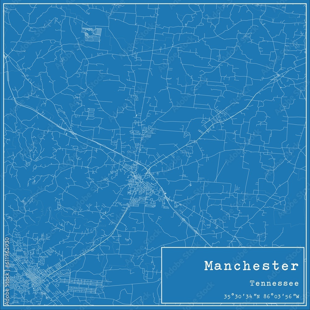 Blueprint US city map of Manchester, Tennessee.