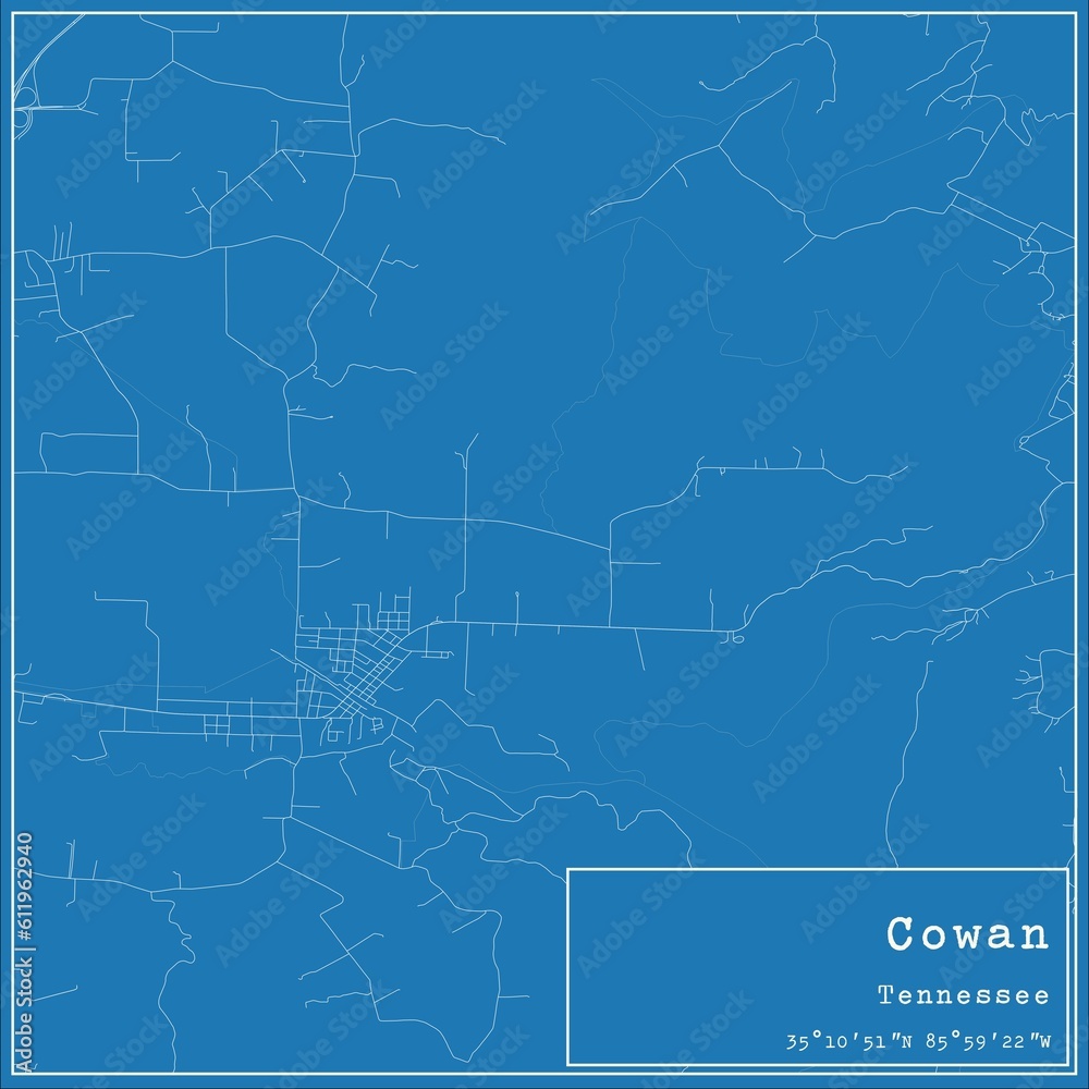 Blueprint US city map of Cowan, Tennessee. Blueprint US city map of Cowan, Tennessee.