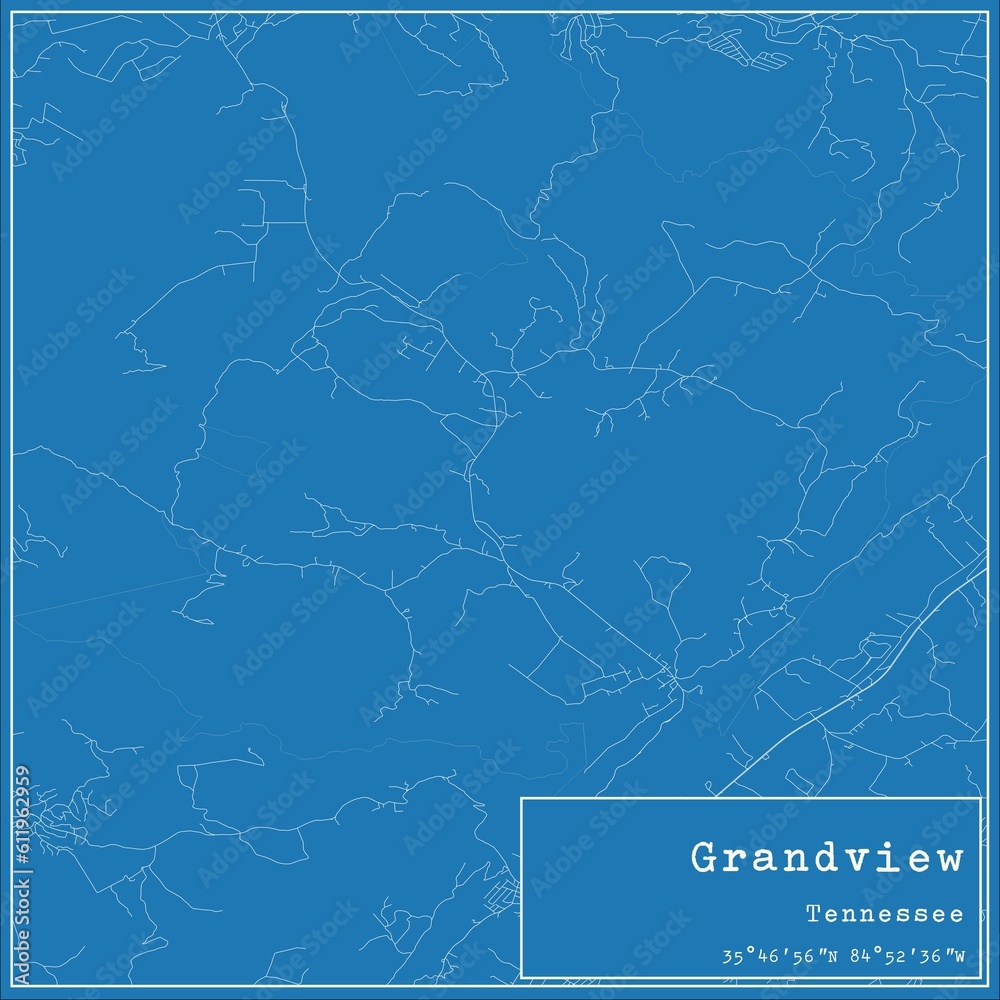 Blueprint US city map of Grandview, Tennessee.