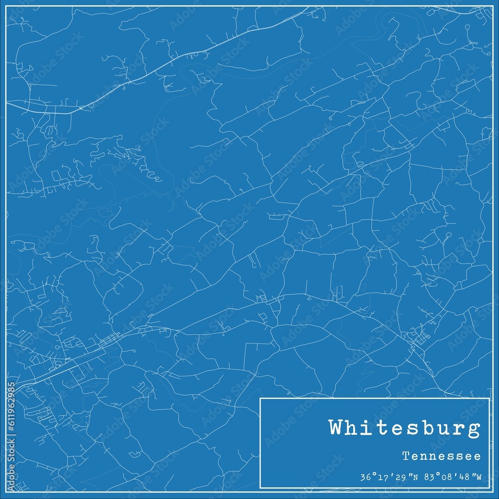 Blueprint US city map of Whitesburg, Tennessee.