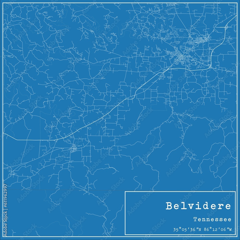 Blueprint US city map of Belvidere, Tennessee.