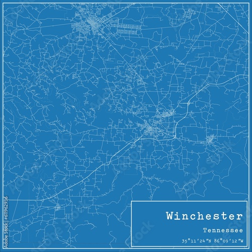 Blueprint US city map of Winchester, Tennessee.
