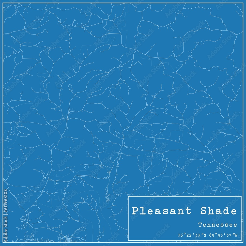 Blueprint US city map of Pleasant Shade, Tennessee.