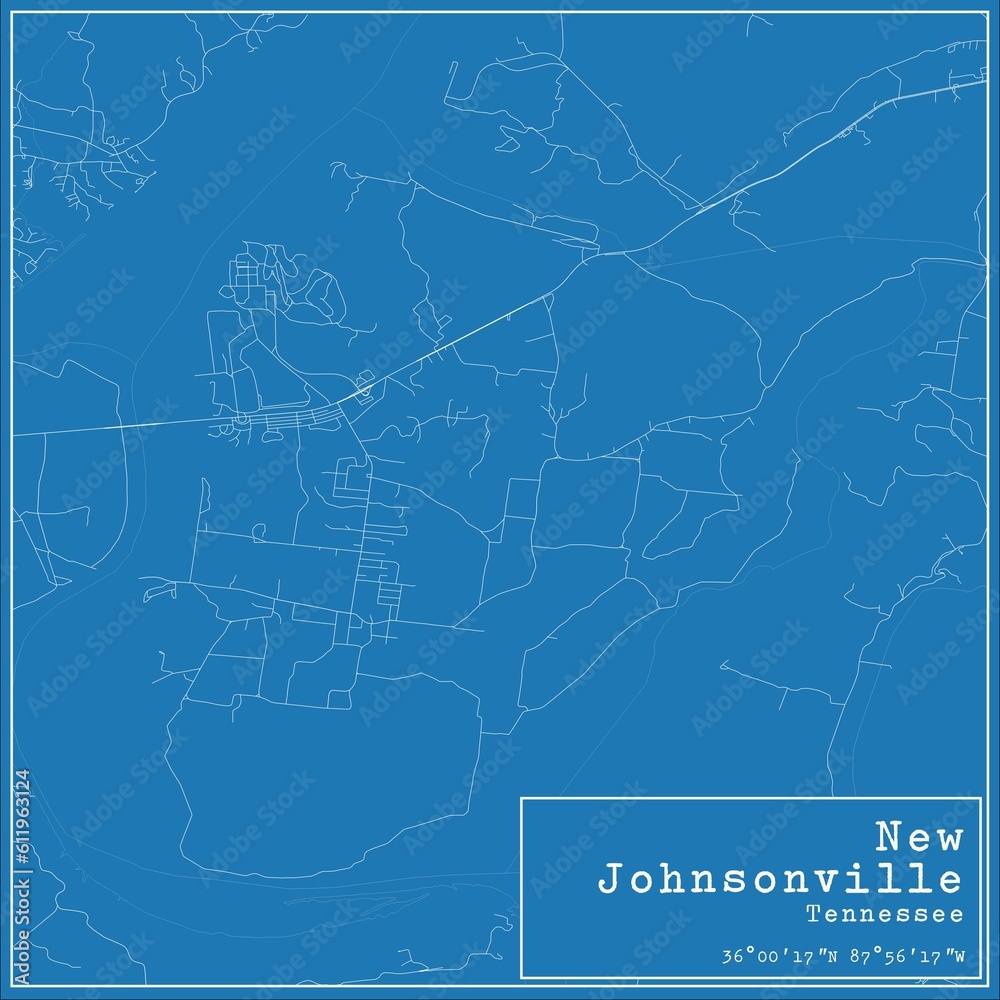 Blueprint US city map of New Johnsonville, Tennessee.