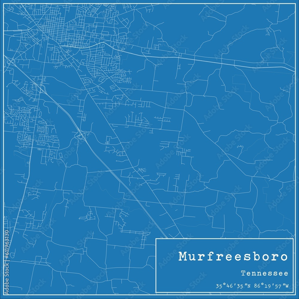 Fototapeta premium Blueprint US city map of Murfreesboro, Tennessee.